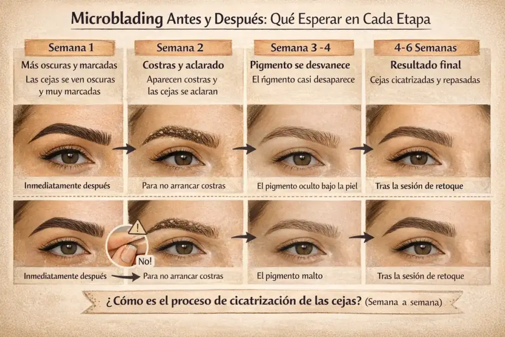 Microblading cejas antes y después proceso cicatrización semanas