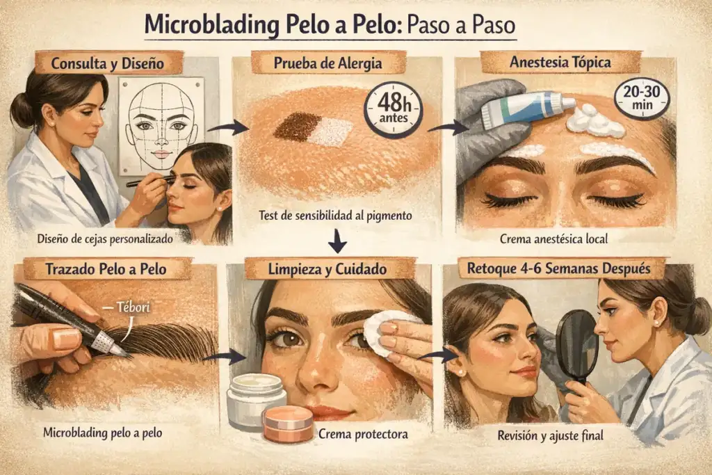Técnica microblading pelo a pelo paso a paso cejas