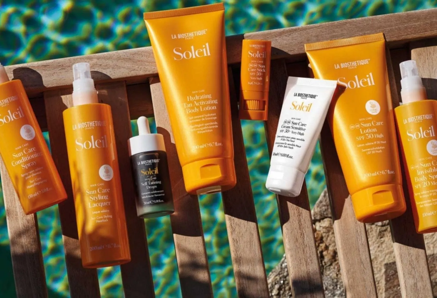 Productos Soleil de La Biosthétique para protección solar de piel y cabello en verano