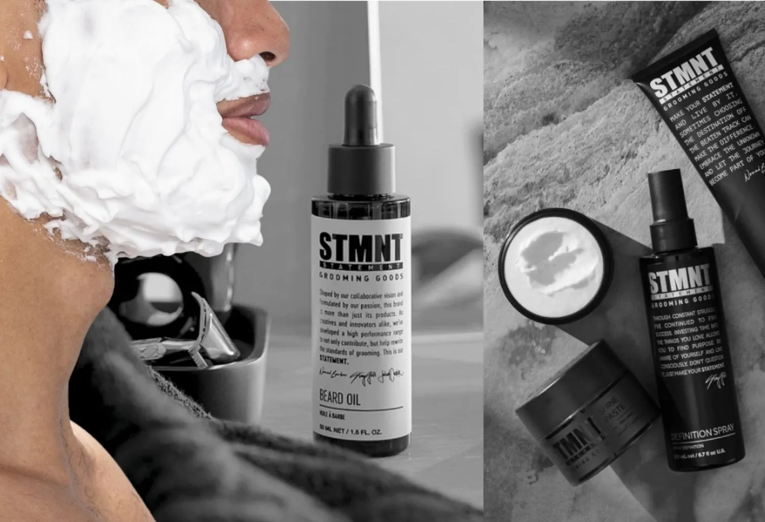 Productos de barbería como aceite para barba y cosmética masculina profesional
