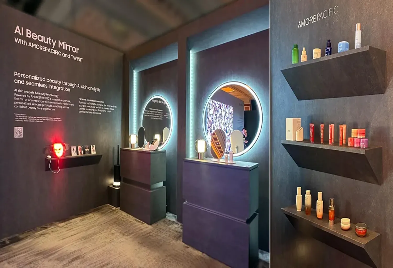 Dispositivos coreanos de belleza con espejo inteligente y tecnología de análisis de piel en feria internacional