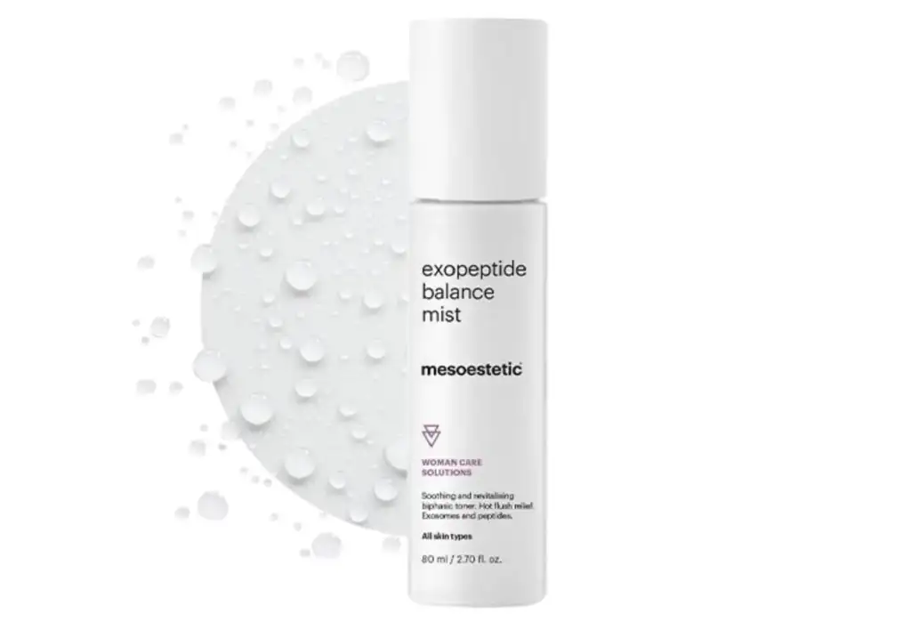 Bruma facial Exopeptide Balance Mist de mesoestetic con exosomas y péptidos para hidratar y equilibrar la piel