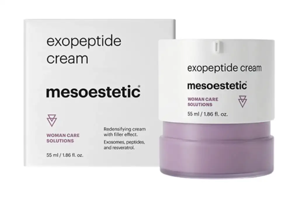 Crema Exopeptide de mesoestetic con exosomas y péptidos para mejorar la firmeza de la piel en la menopausia