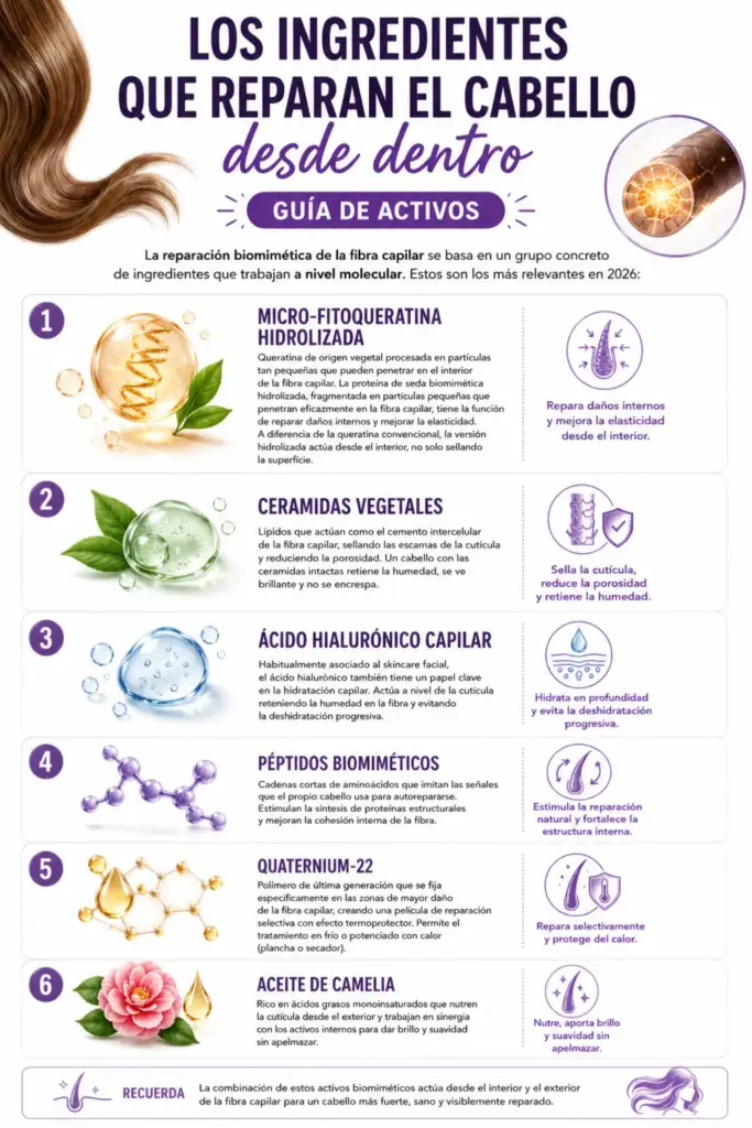 infografia ingredientes reparacion cabello queratina ceramidas acido hialuronico capilar