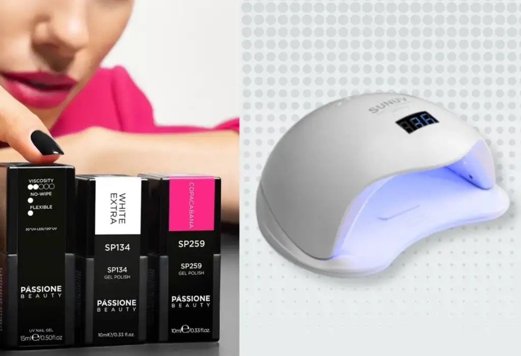 Lámpara UV LED SUNUV para uñas junto a esmaltes semipermanentes profesionales