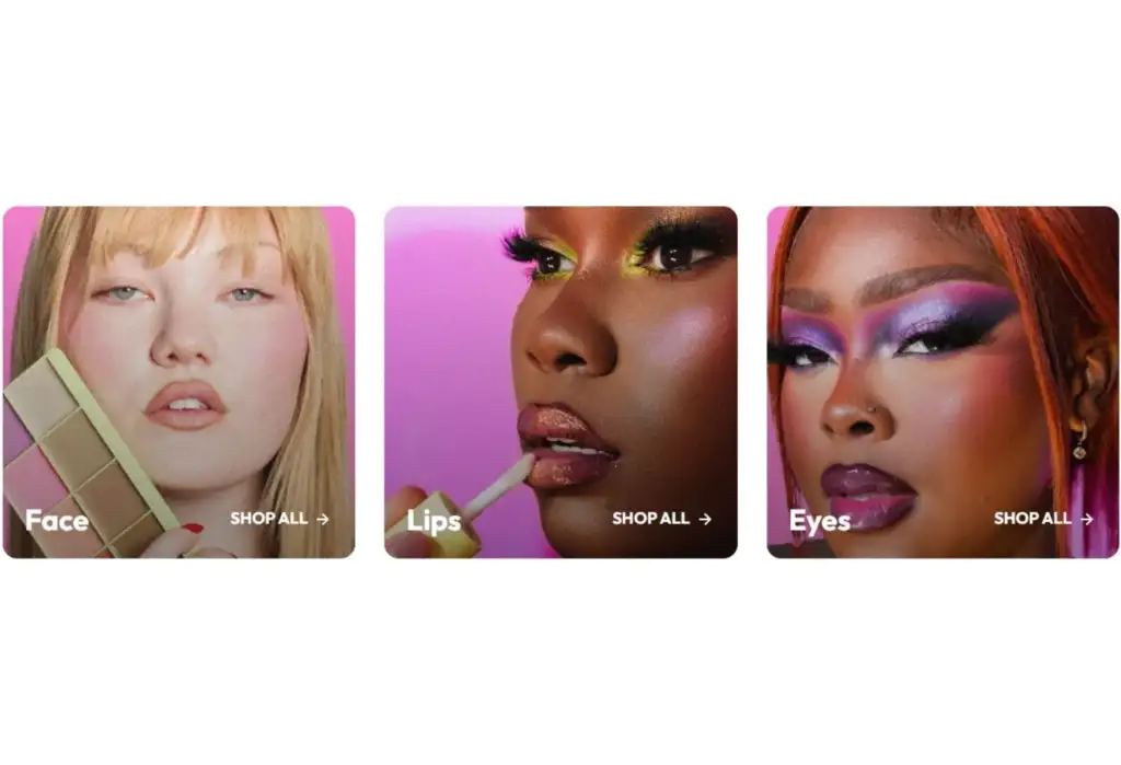 Maquillaje creativo de Made by Mitchell con looks de rostro, labios y ojos en colores intensos