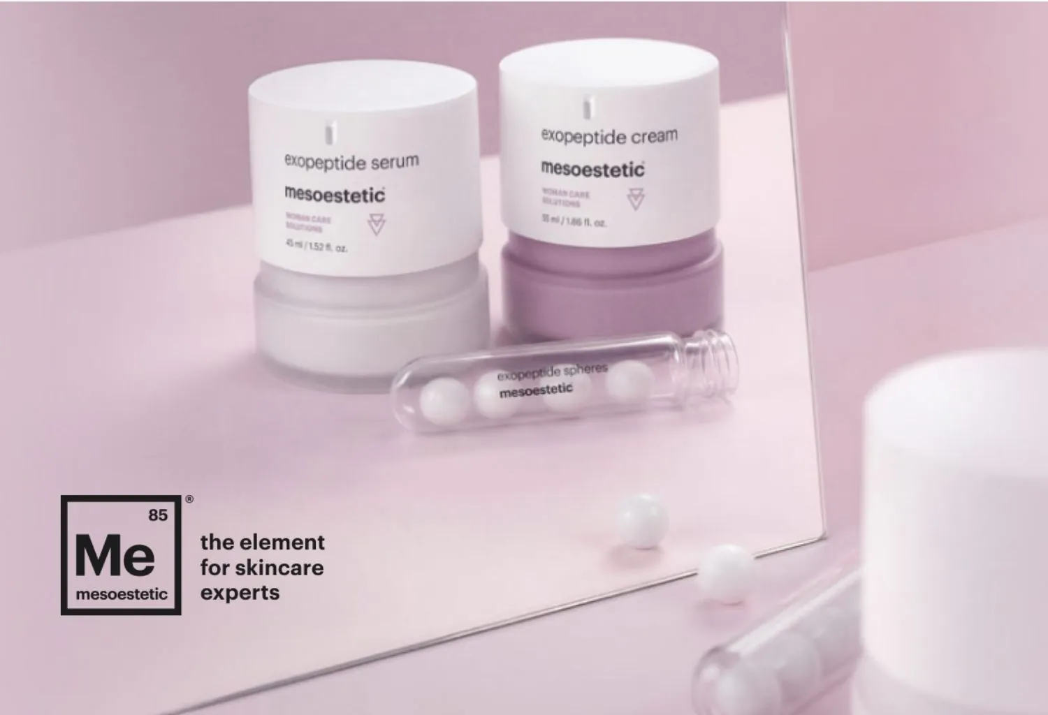 Productos mesoestetic Woman Care Solutions con exosomas y péptidos para el cuidado de la piel en la menopausia