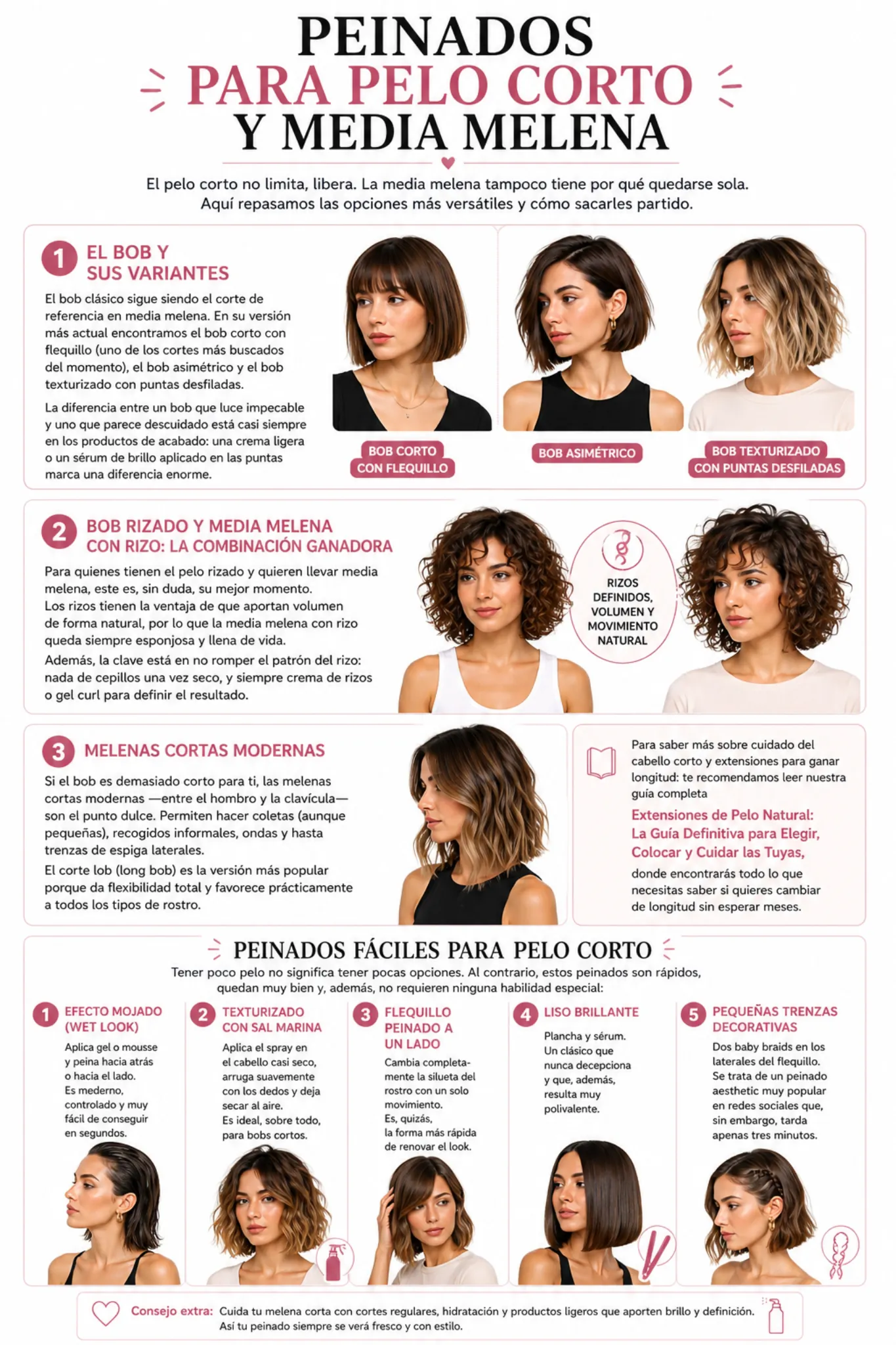 infografia peinados pelo corto media melena guia estilos mujer