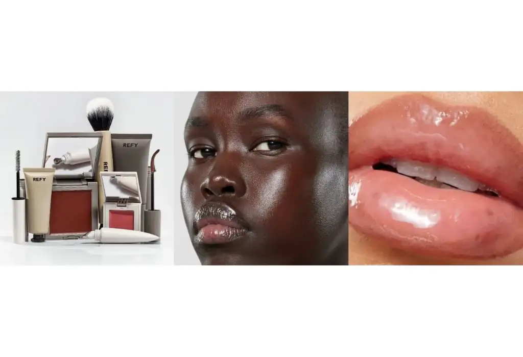 Productos de maquillaje REFY Beauty con acabado natural y look glow en piel y labios