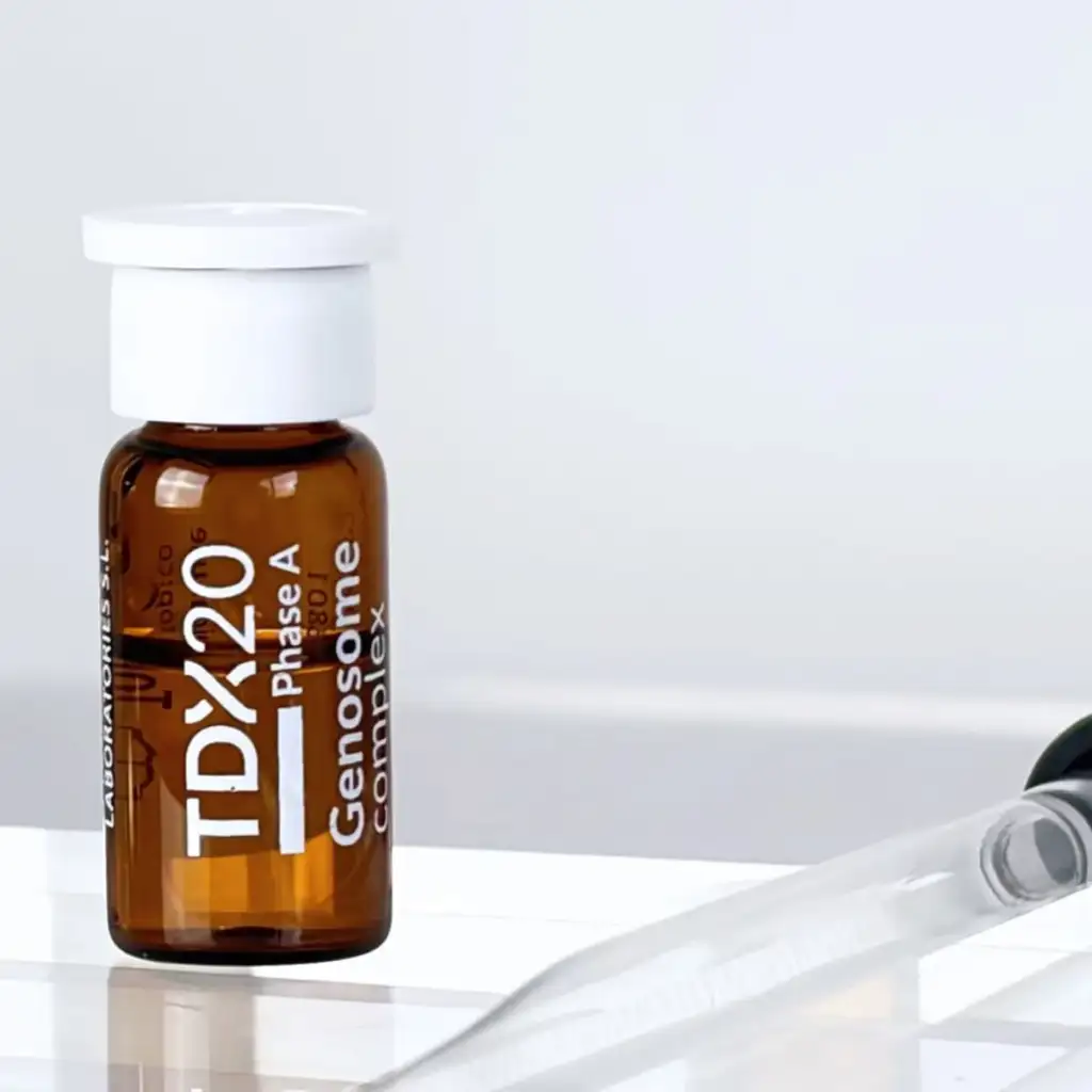 
Ampolla de TDX20 Genosome Complex Phase A de Sisneo Bioscience, la base vesicular lipídica para la encapsulación in situ de activos antiedad