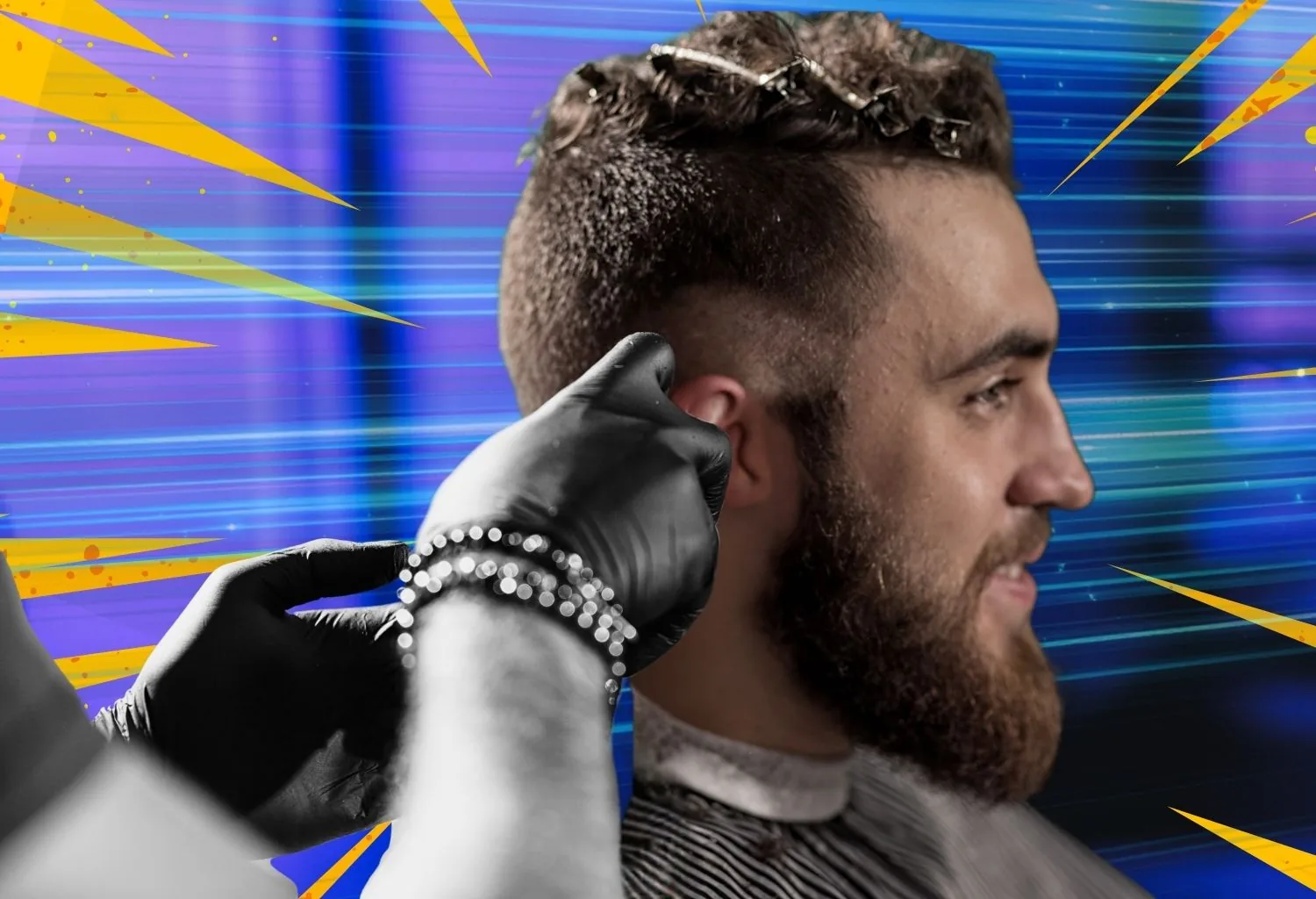 Barbero realizando un corte fade masculino moderno con acabado degradado profesional