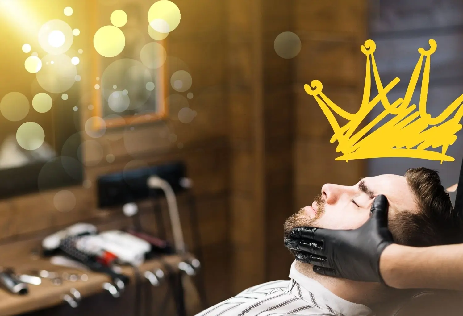 Cliente disfrutando de un tratamiento de cuidado masculino y relajación en una barbería premium moderna.
