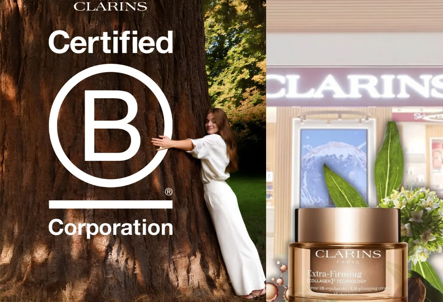 Imagen de Clarins relacionada con la certificación B Corp y cosmética sostenible con producto Extra-Firming.