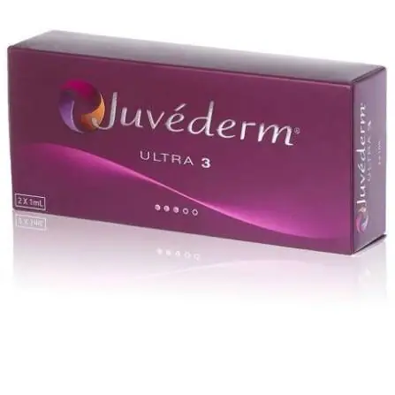 Caja de Juvederm Ultra 3 utilizada en tratamientos de ácido hialurónico facial