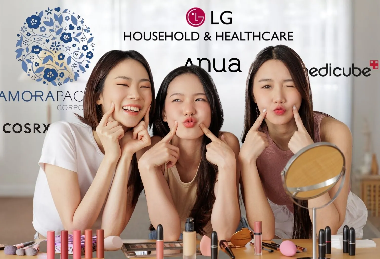 Jóvenes mostrando rutinas de belleza junto a marcas destacadas de cosmética coreana