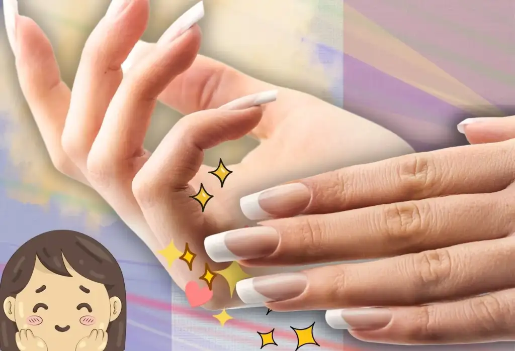 Primer plano de una manicura francesa elegante con uñas largas cuadradas y acabado brillante