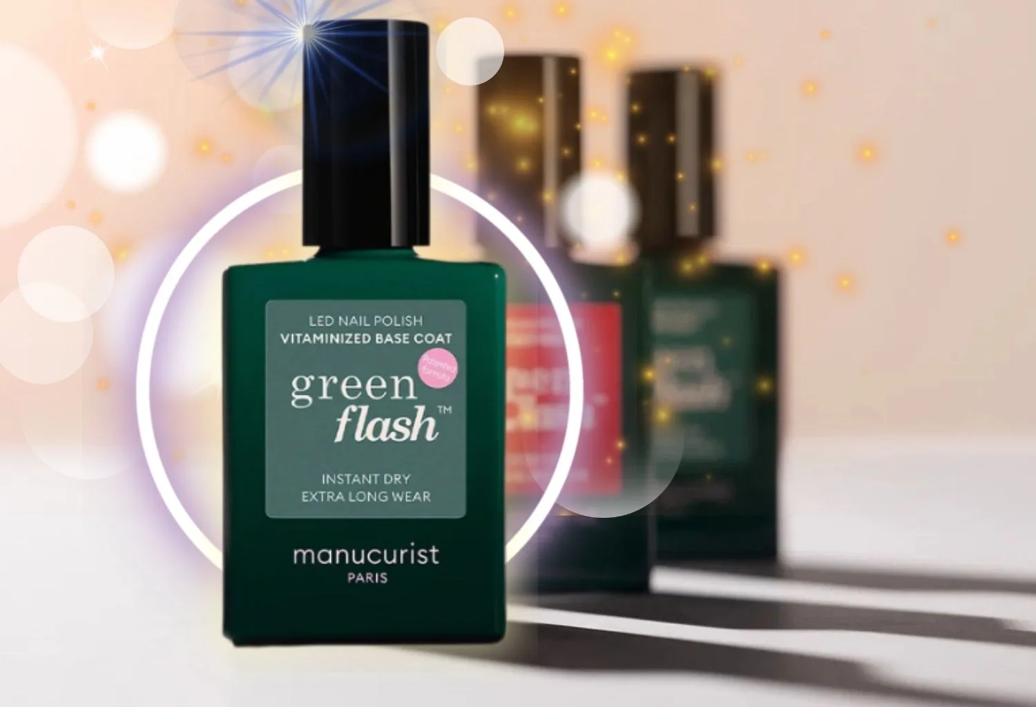 Base coat vitaminada Green Flash de Manucurist Paris para manicura LED de larga duración.