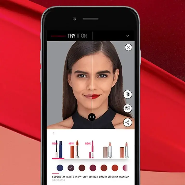 Aplicación de maquillaje virtual de Maybelline con prueba digital de labiales