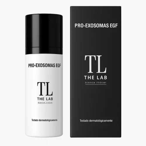 TL The Lab Pro-Exosomas EGF tratamiento facial regenerador Envase del sérum facial Pro-Exosomas EGF de TL The Lab con tecnología regeneradora y acción antiedad.