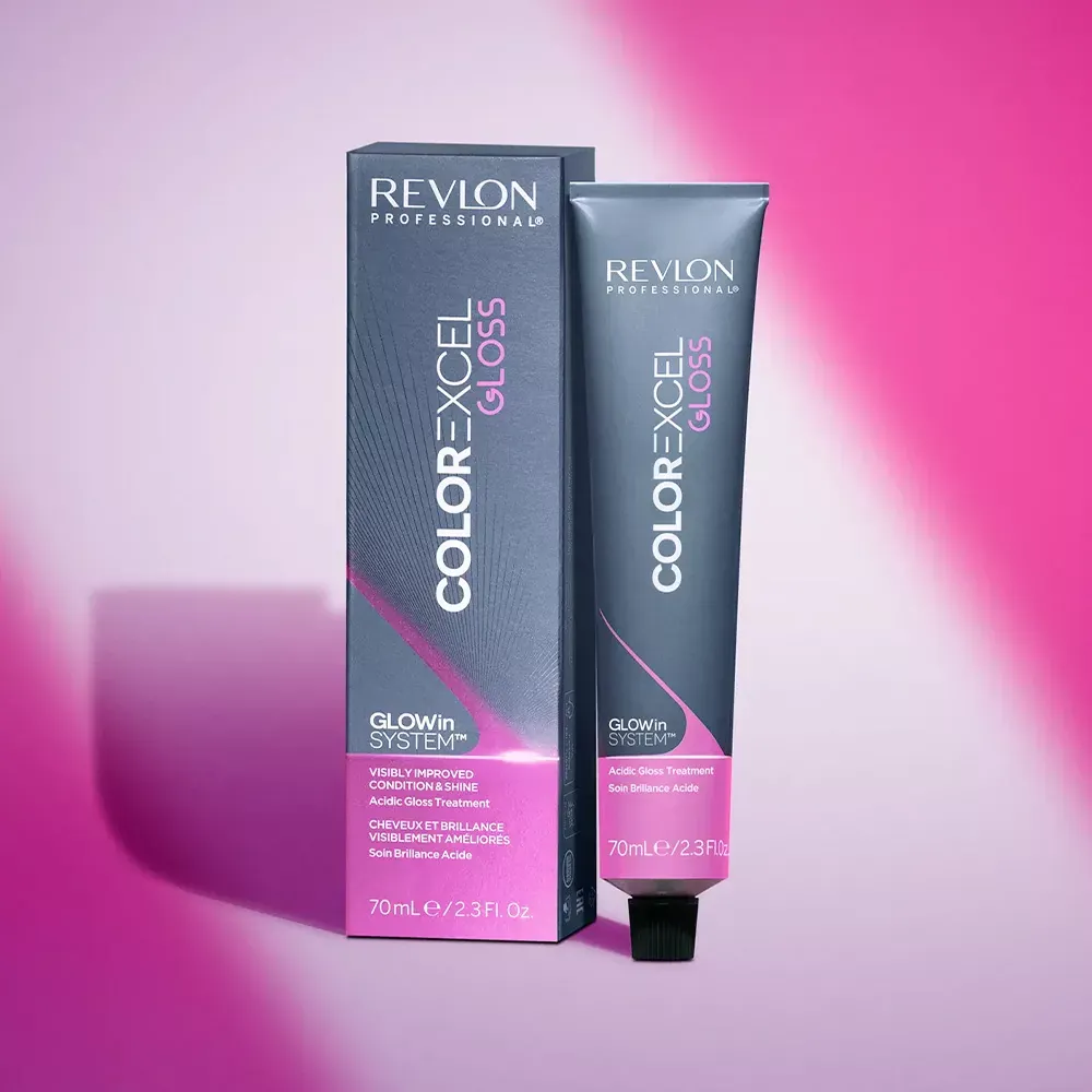 Producto Revlon Professional Color Excel Gloss con tratamiento ácido de brillo para mejorar el acondicionamiento y luminosidad del cabello.