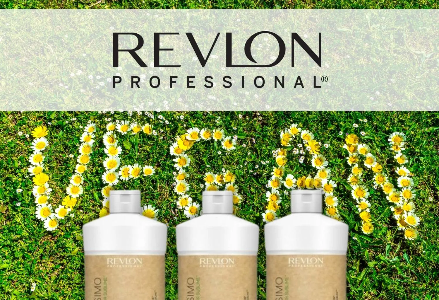 Productos veganos de Revlon Professional Color Sublime sobre fondo natural con flores formando la palabra vegan.