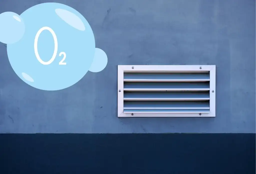 Imagen de sistema de ventilación con símbolo de oxígeno relacionada con la reducción de olores en manicura low odor.