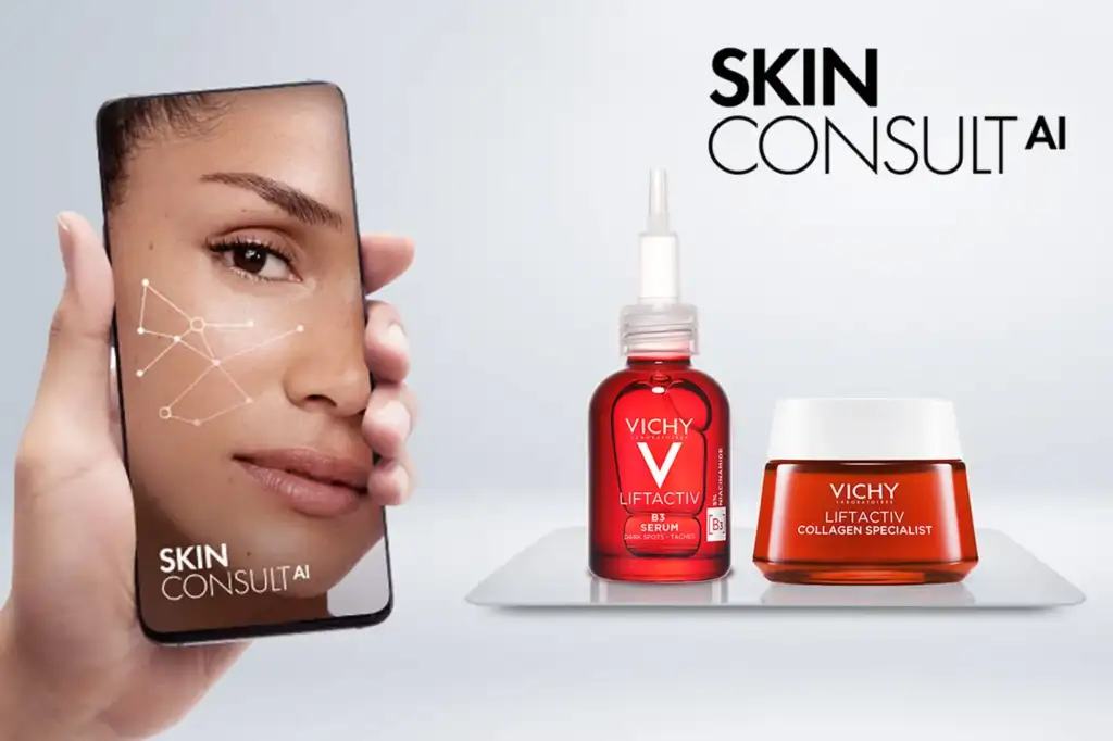 Aplicación Vichy Skin Consult AI analizando la piel mediante inteligencia artificial