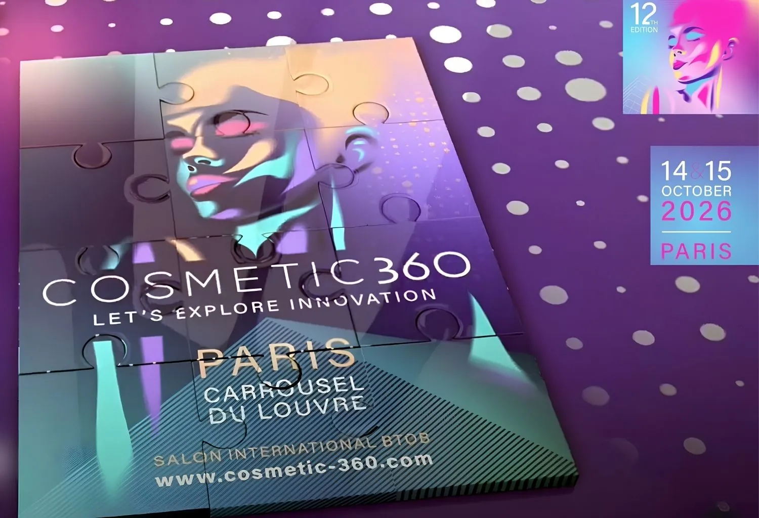 Cartel promocional de Cosmetic 360 París 2026, evento internacional dedicado a la innovación en cosmética, packaging y tecnología para la industria de la belleza.