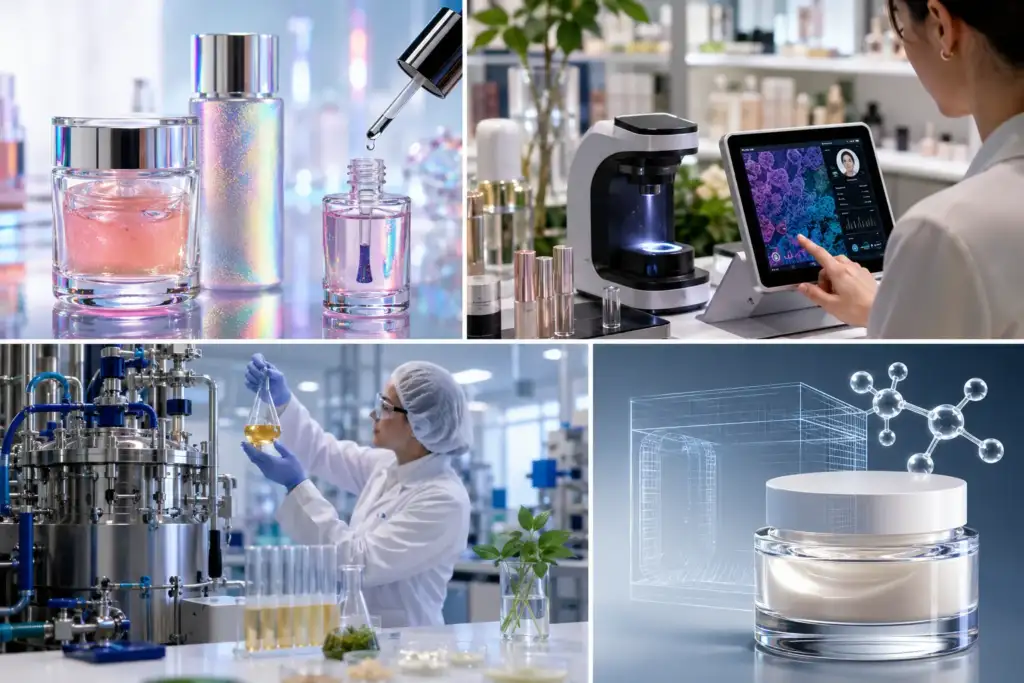 Innovaciones en cosmética presentadas en Cosmetic 360 con packaging avanzado, análisis del microbioma, biotecnología y desarrollo de nuevos envases sostenibles.