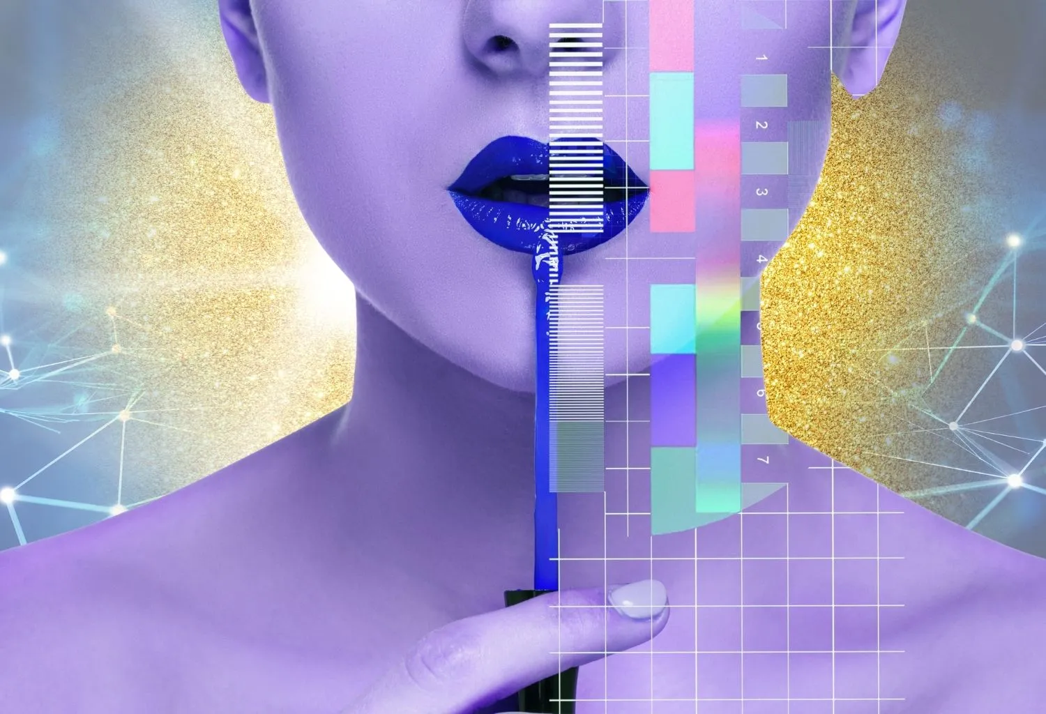 Representación de inteligencia artificial analizando rasgos faciales para personalizar productos cosméticos y de belleza