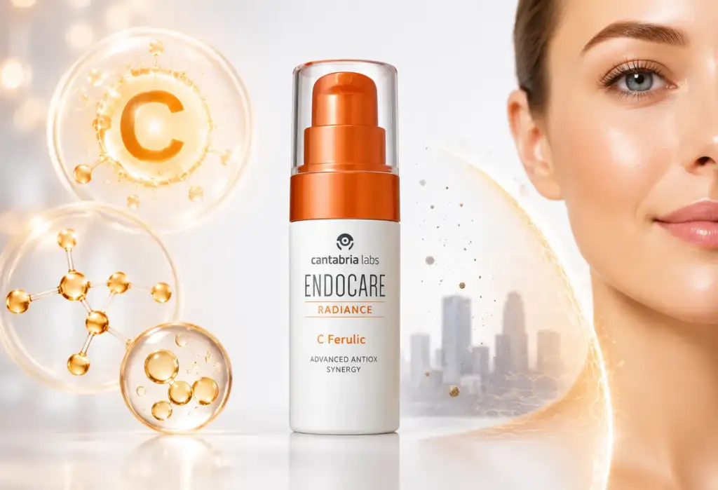 Mesoestetic y Endocare: innovación antioxidante con ácido ferúlico y vitamina C Sérum antioxidante de alta gama inspirado en Endocare Radiance C Ferulic con moléculas de vitamina C, protección frente a la contaminación y piel luminosa.