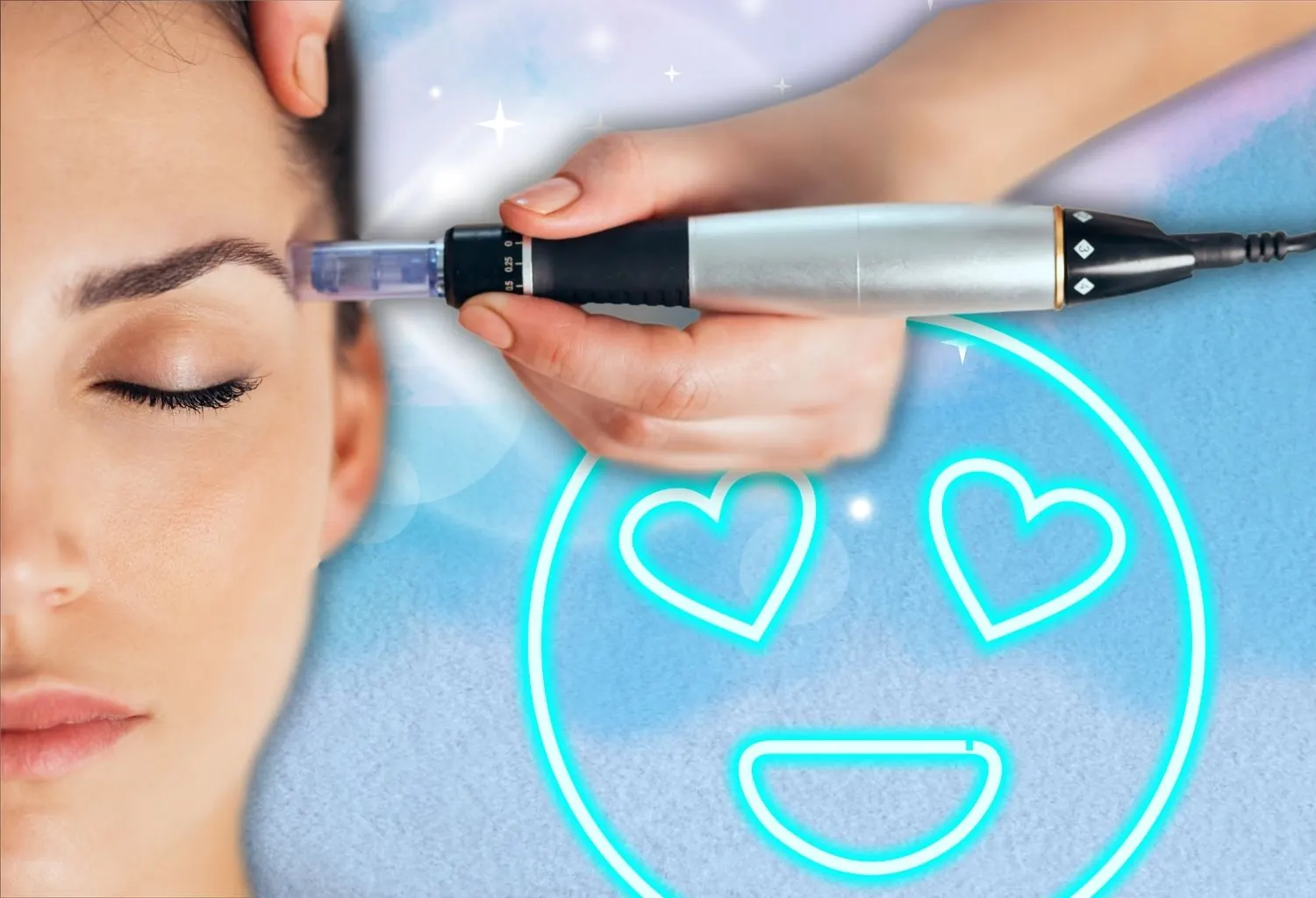 Tratamiento de microneedling facial realizado con dermapen sobre el rostro de una mujer, representando la mejora de la piel y la satisfacción con los resultados obtenidos.
