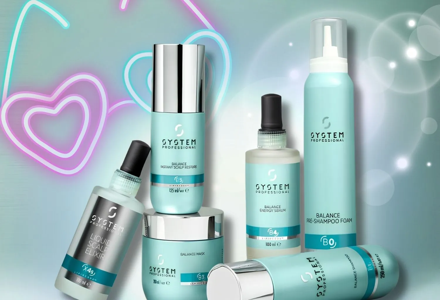 Productos de la gama Balance de System Professional para el cuidado profesional del cuero cabelludo y la salud capilar.