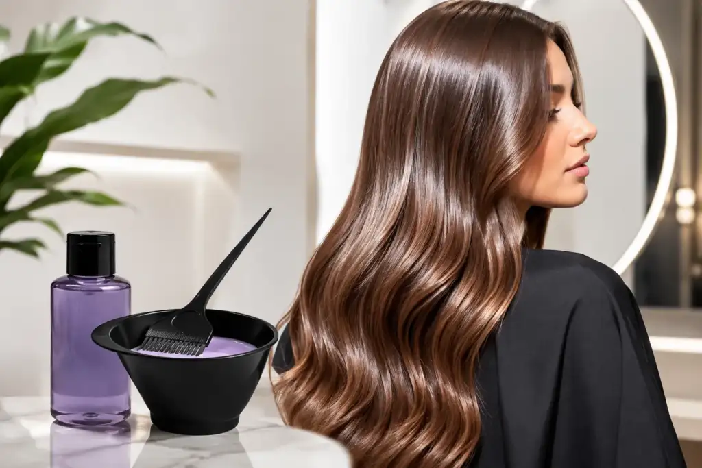 Gloss layering: el tratamiento que potencia el brillo natural del cabello Mujer con una melena larga, brillante y saludable tras un tratamiento de gloss layering en un salón de peluquería, junto a herramientas de coloración profesional.