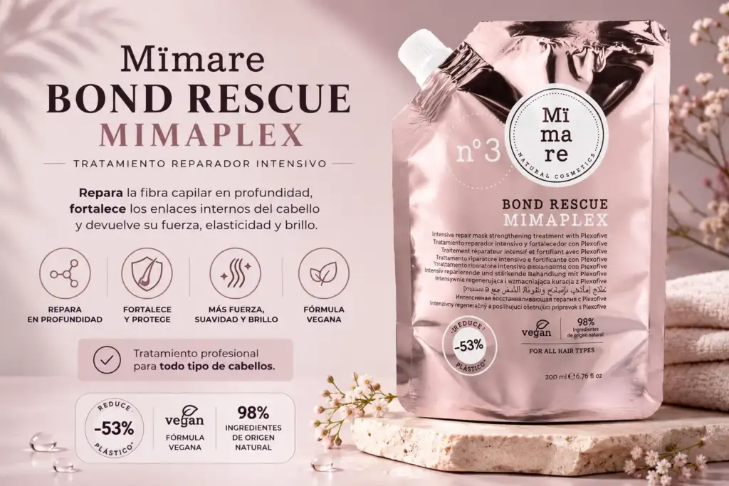 Mïmare Bond Rescue MimaPlex nº3, tratamiento reparador intensivo que fortalece los enlaces capilares, hidrata y protege el cabello dañado.
