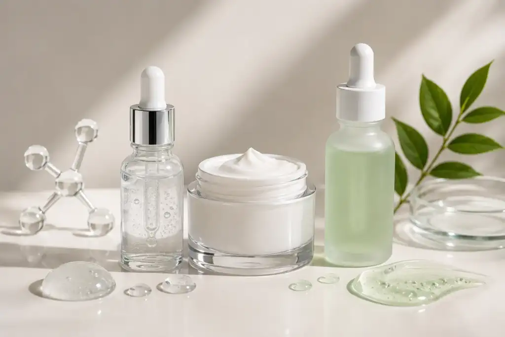 Activos reparadores para la barrera cutánea después del afeitado Cosméticos con ácido hialurónico, ceramidas y niacinamida para reparar la barrera cutánea tras el afeitado