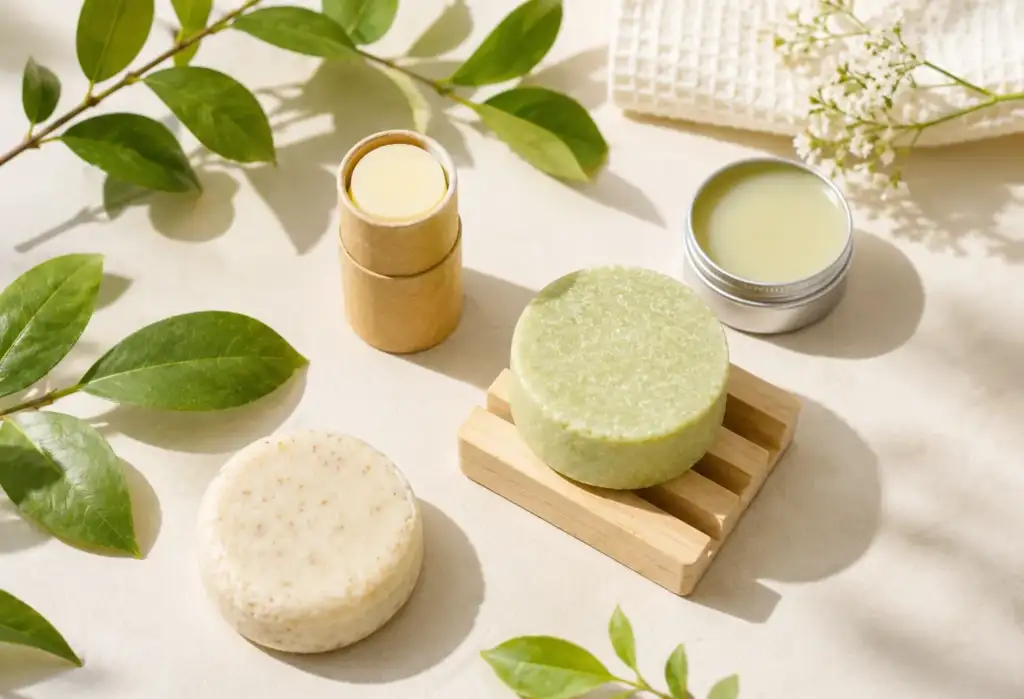 Cosméticos sólidos y fórmulas sin agua con envases sostenibles