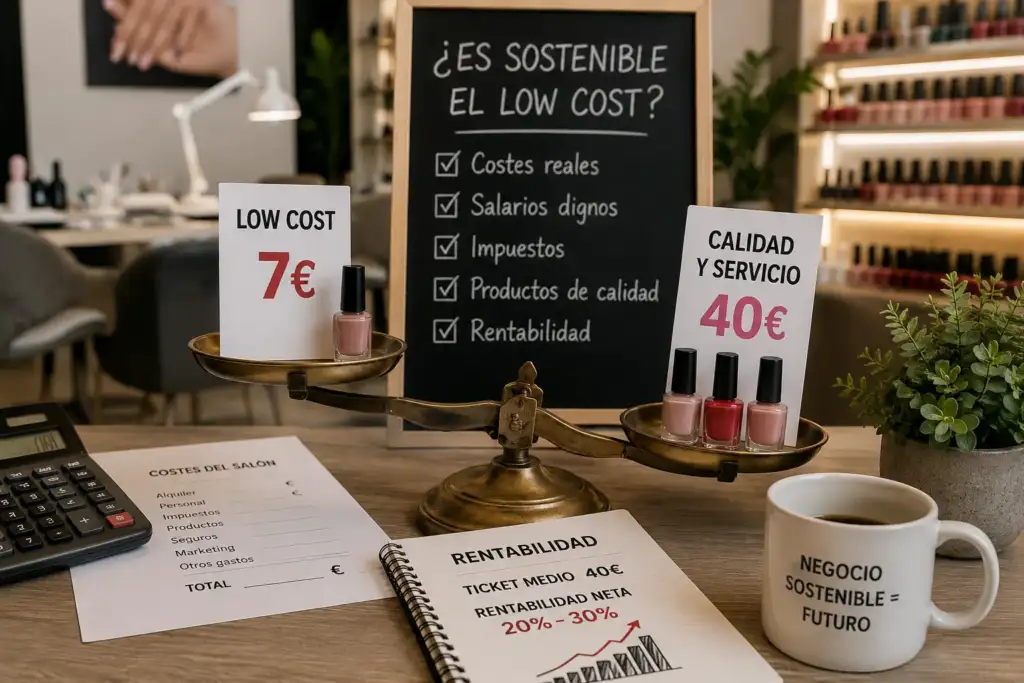 Comparación entre una manicura low cost de 7 euros y un servicio de calidad de 40 euros para analizar la sostenibilidad del modelo