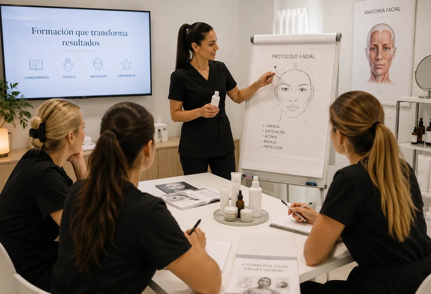 Profesionales durante una formación en estética y protocolos de cuidado facial