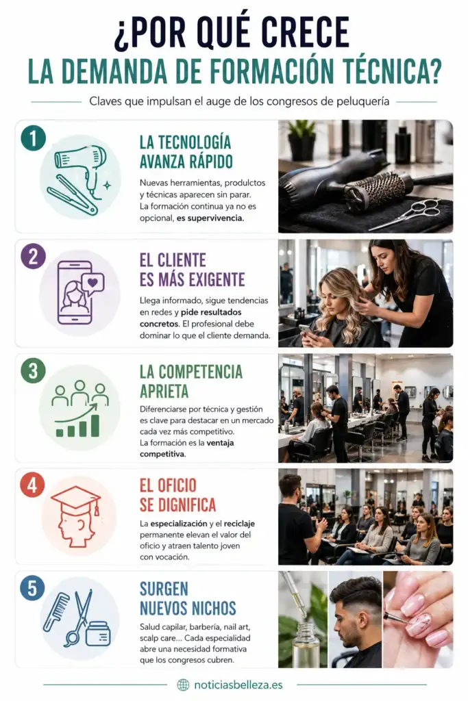 Infografía sobre las razones del crecimiento de la demanda de formación técnica en peluquería