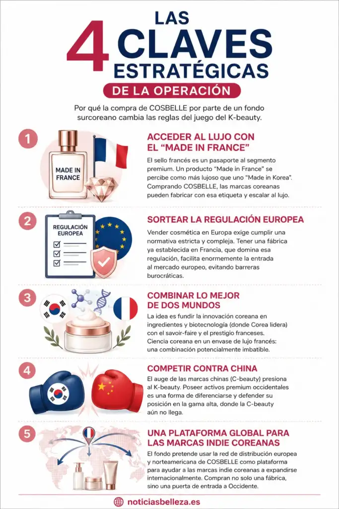Claves estratégicas de la compra de COSBELLE por un fondo surcoreano Infografía sobre las claves estratégicas de la compra de COSBELLE y la expansión internacional del K-beauty