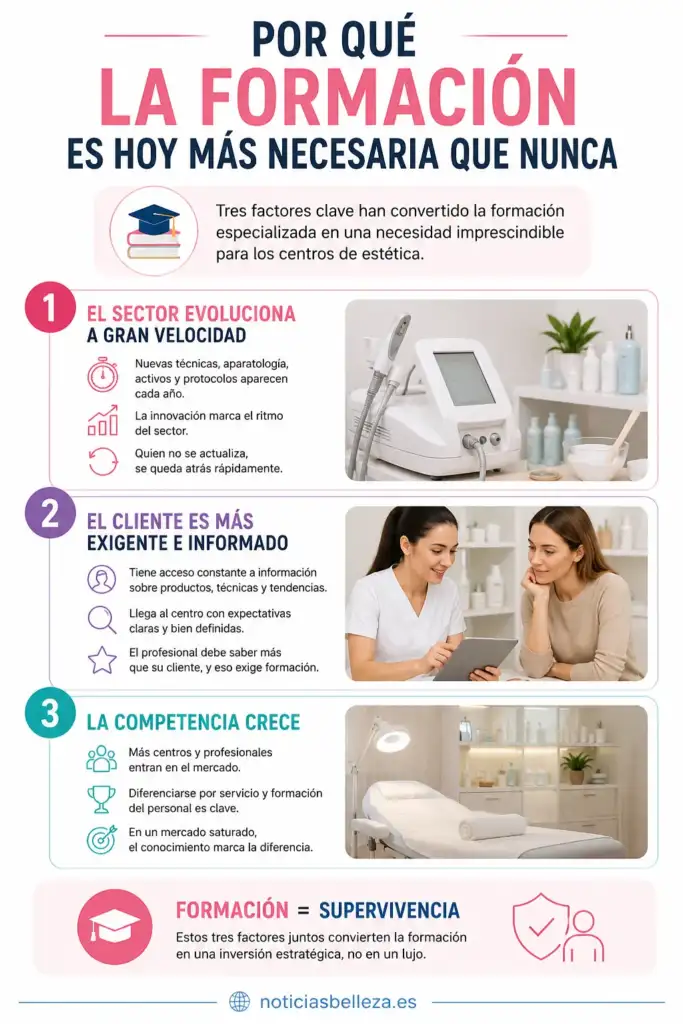 Infografía sobre la importancia de la formación continua en el sector de la estética profesional