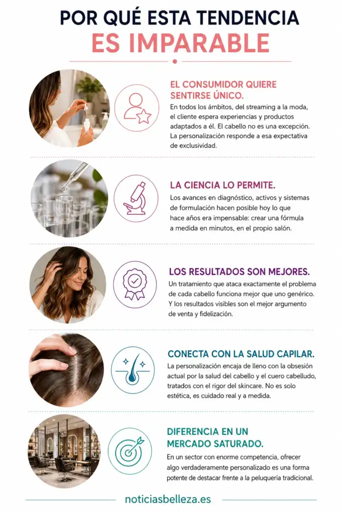 Por qué la personalización capilar es una tendencia imparable Infografía sobre las razones del auge de la personalización capilar en peluquería