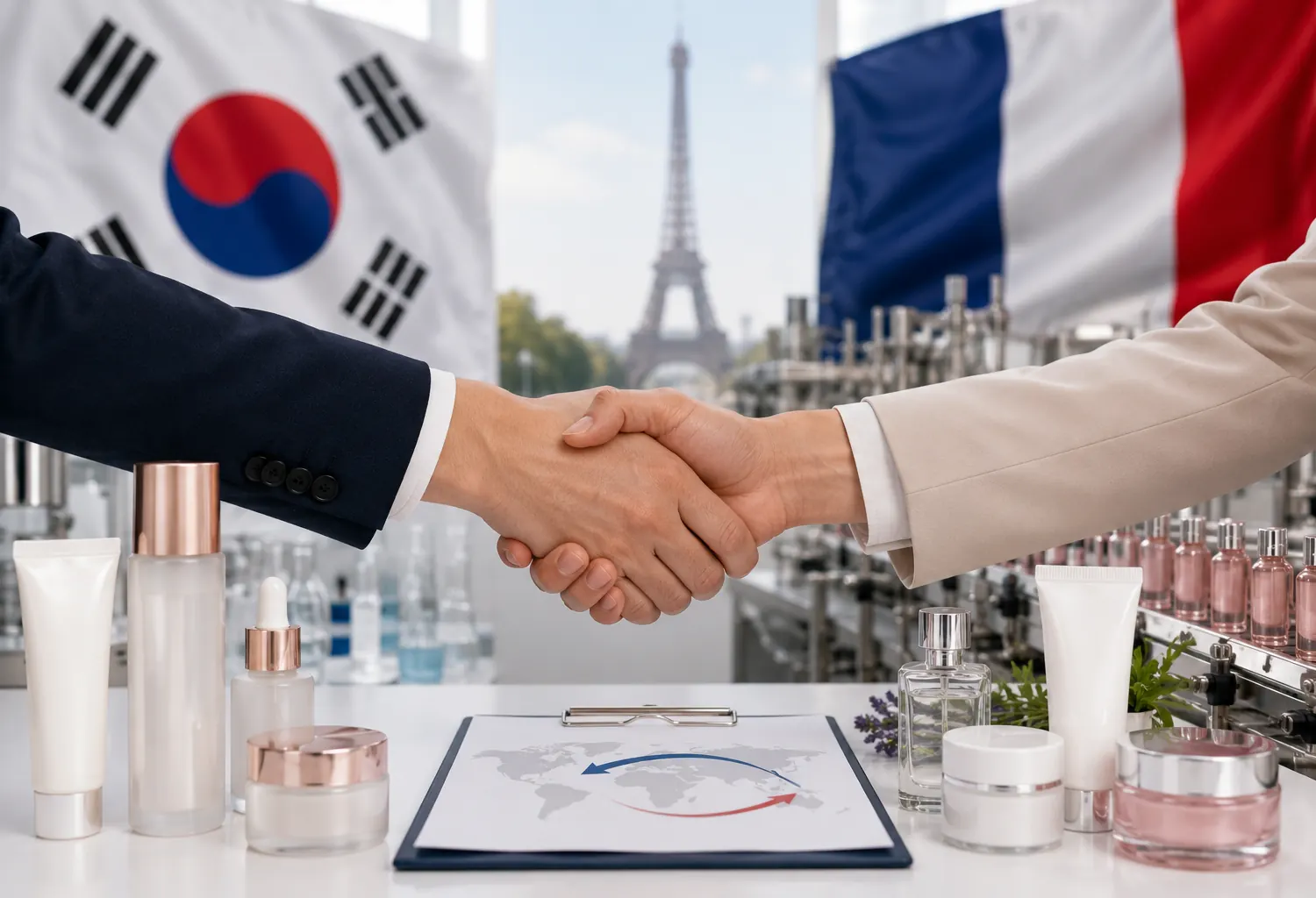 Acuerdo empresarial entre Corea del Sur y Francia en una fábrica de cosméticos