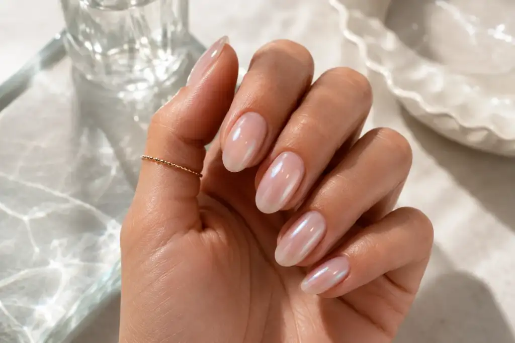 Manicura glossy y milky nails: el acabado brillante del verano 2026 Manicura milky nails con acabado translúcido y ultrabrillante en tonos rosa natural