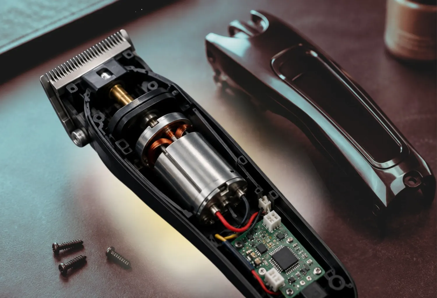 Interior de una máquina de corte profesional con motor brushless y sistema electrónico de control