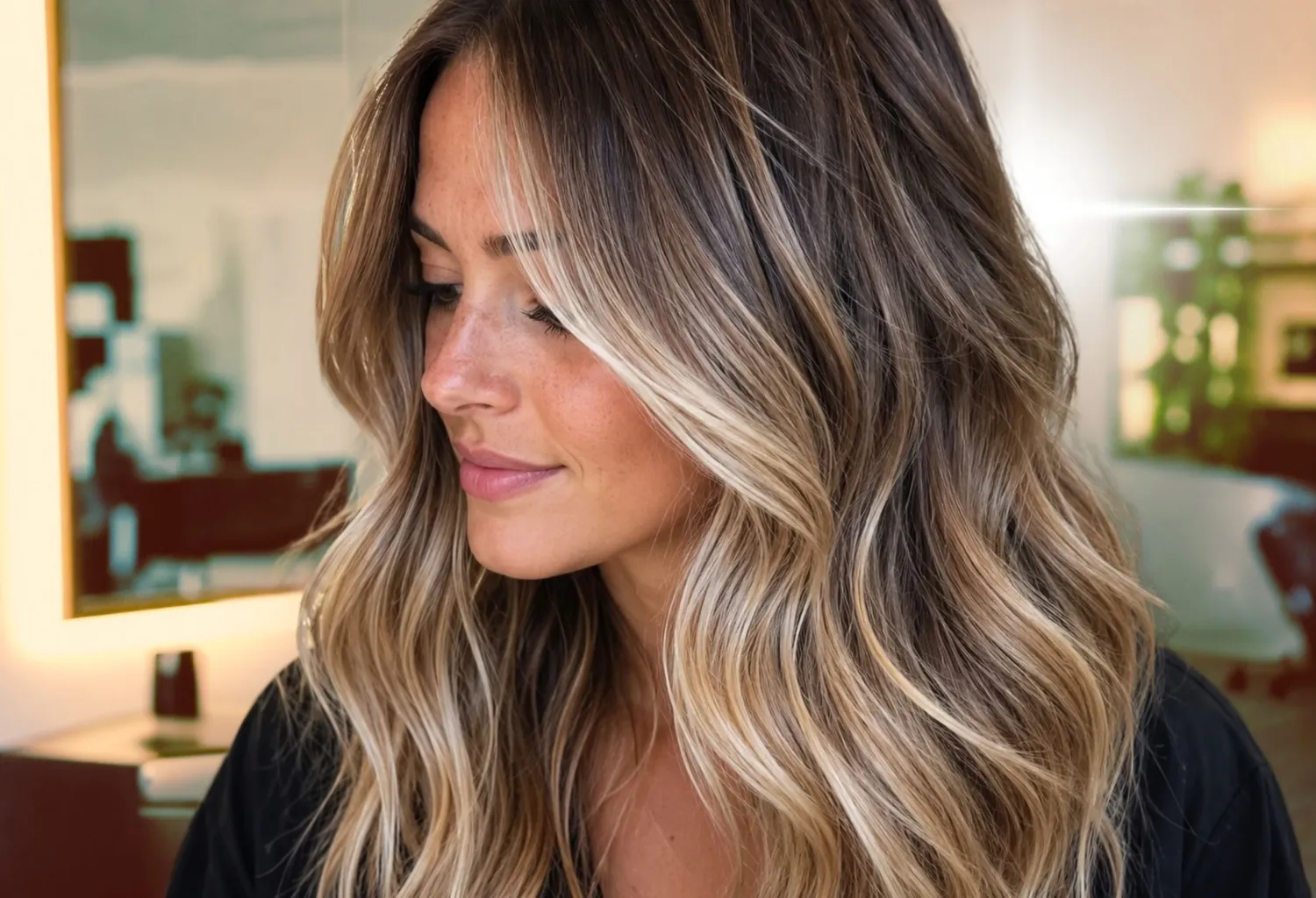 Cabello con mechas rubias sunkissed de efecto solar natural y luminoso