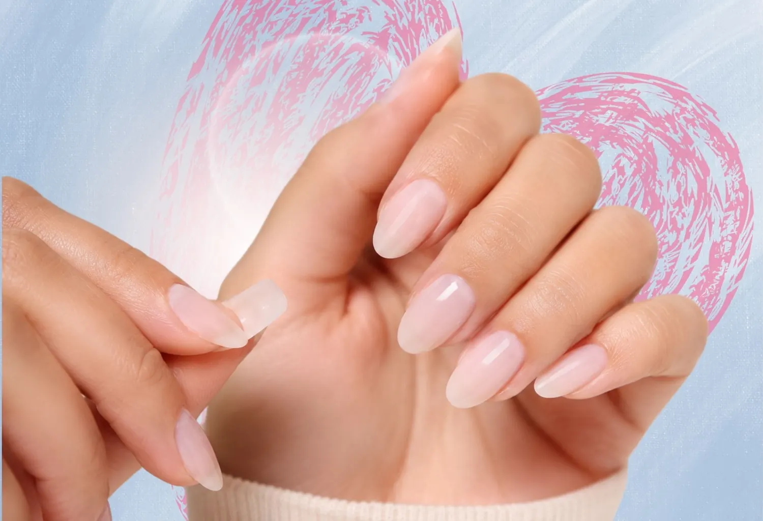 Uñas press-on premium reutilizables en tono rosa natural listas para aplicar