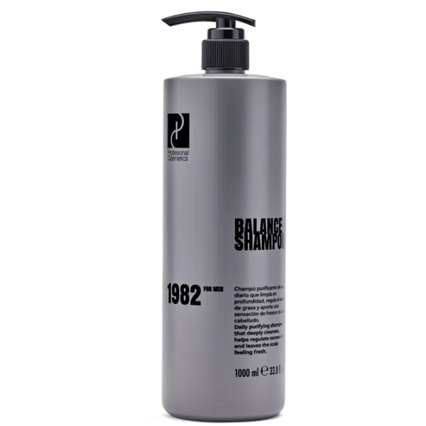 Envase real de 1982 Balance Shampoo, champú purificante profesional de 1000 ml