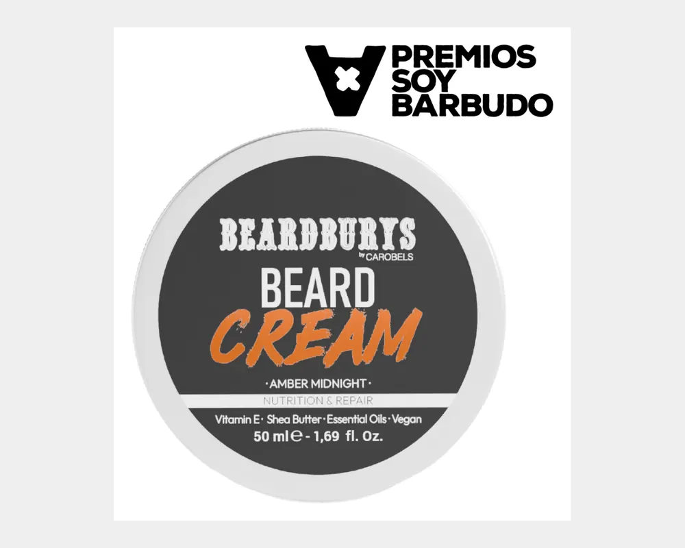 Envase real de Beardburys Beard Cream Amber Midnight de 50 ml